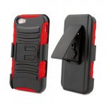 Wholesale iPhone 5 Dual Hybrid Case with Stand and Holster Clip (Black-Red)